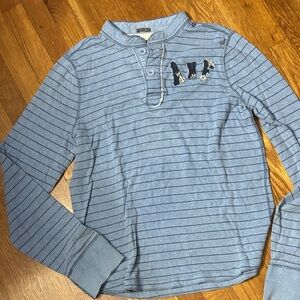 Abercrombie & Fitch Light Blue Striped Henley Long Sleeve Shirt